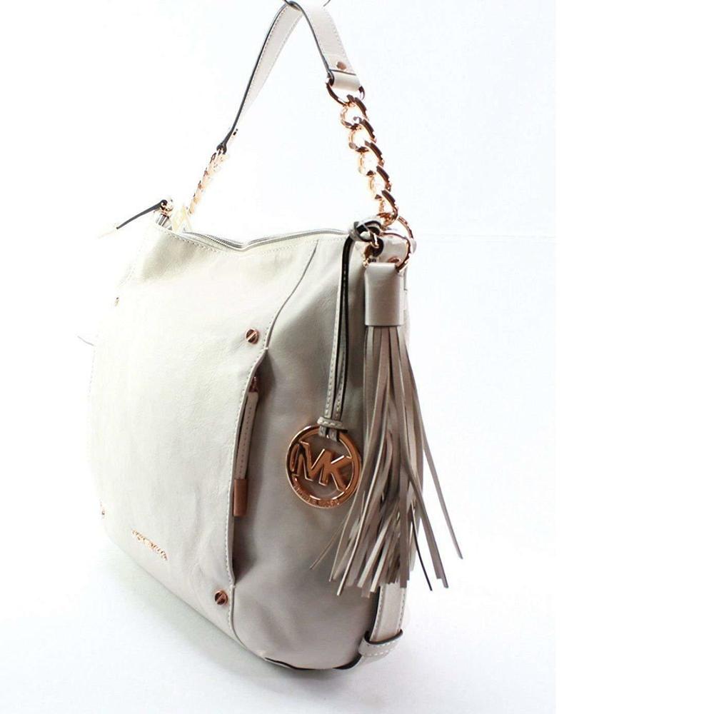 Michael Kors Devon Large Shoulder Tote Leather Vanilla Rose Gold Handbag Bag New